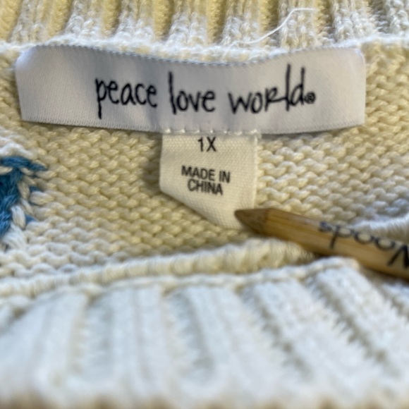 Peace Love World 100% Cotton Novelty Stitch Crew Neck Sweater, Size 1X, EUC - Picture 4 of 9